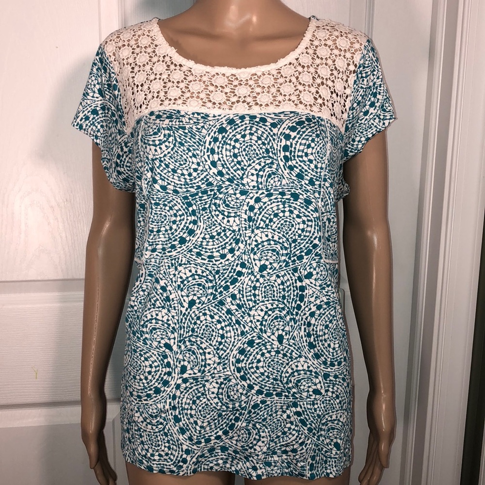 Dept. 222 Blue/Green Print Top. NWT.  PL
